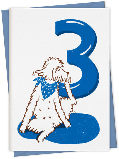 Dog Birthday Card with Age Numbers (blue) – dog greeting card