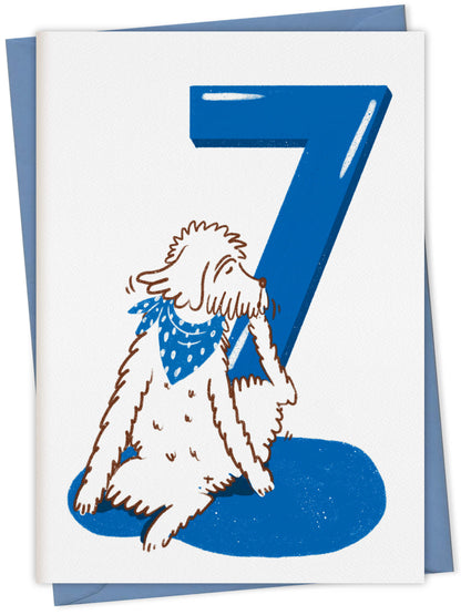 Dog Birthday Card with Age Numbers (blue) – dog greeting card